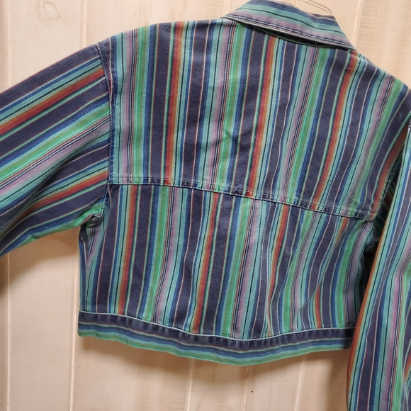 Vintage Denim Crop Striped Jacket Panels Button Down NWT Size L - Picture 11 of 16